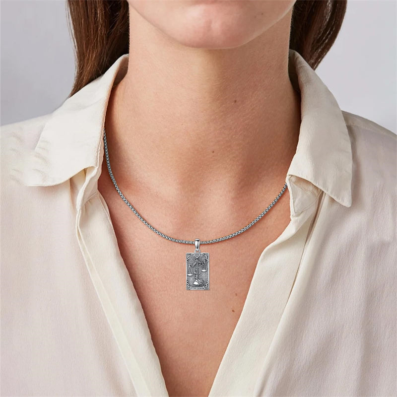 Sterling Silver Tarot Card 12 Zodiac Sign Pendant Necklace