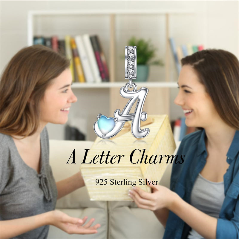 Sterling Silver Moonstone Initial Alphabet Charm Beads
