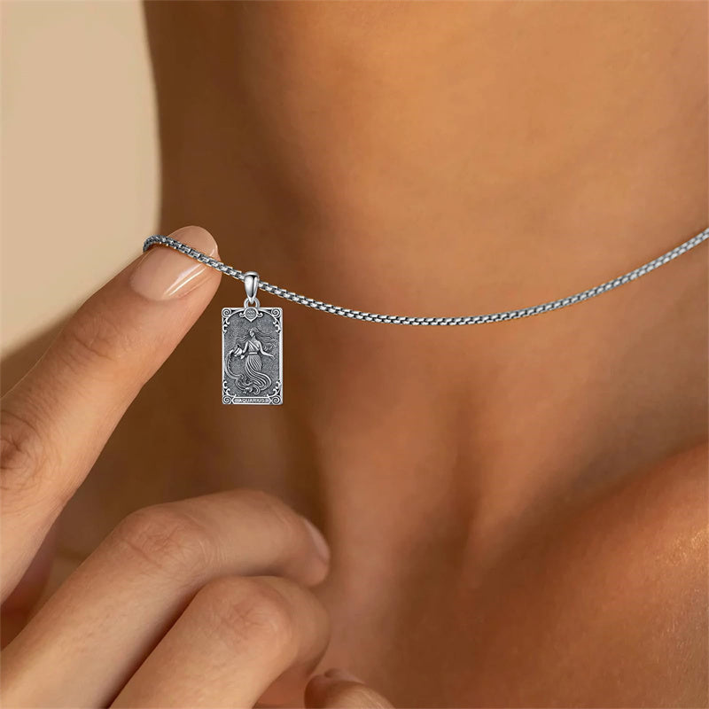 Sterling Silver Tarot Card 12 Zodiac Sign Pendant Necklace