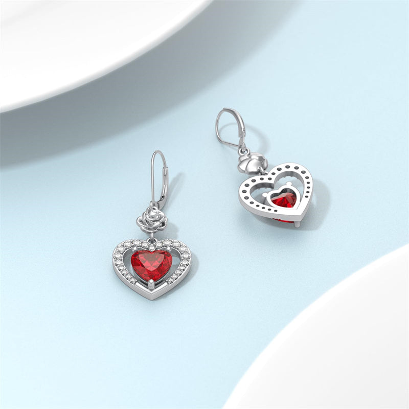 Sterling Silver Heart Cubic Zirconia Sunflower Rose Daisy Lily Lotus Hibiscus Dangle Earrings