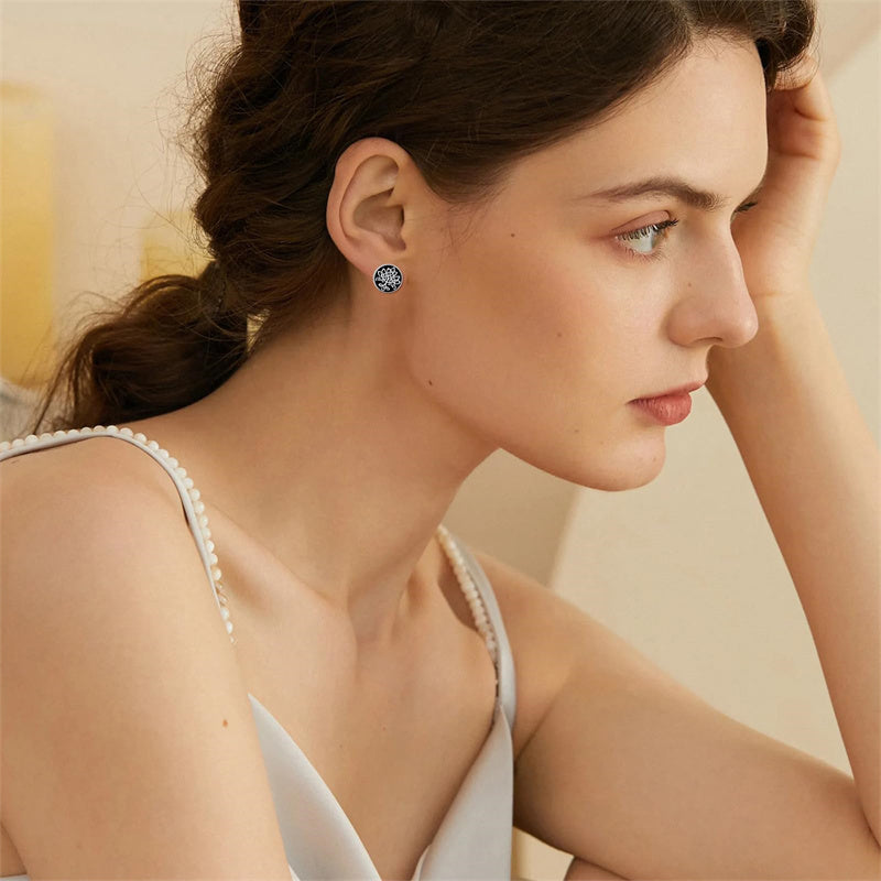 Sterling Silver Black Onyx Tree of Life Ankh Cross Skull Valknu Viking Stud Earrings