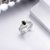 Sterling Silver 10K 14K 18K Gold  Oval Cut Unique Vine Gemstone Wedding Ring Set