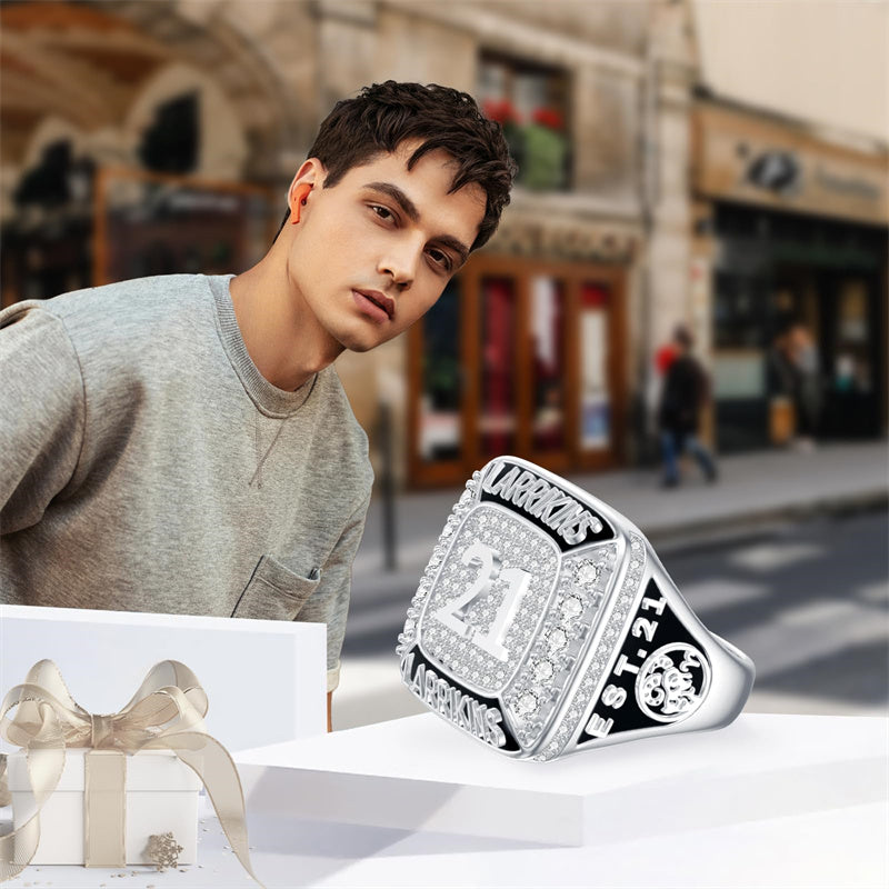 Sterling Silver Personalized Pattern High School College Class Ring Gift for Graduates