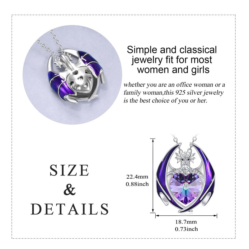 Sterling Silver Heart Shaped Crystal Birthstone Dragon Pendant Necklace