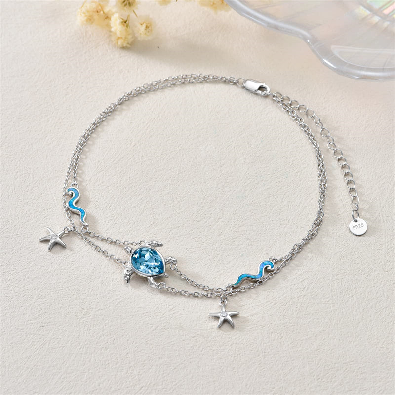 Sterling Silver Turtle Multi-layered Anklet