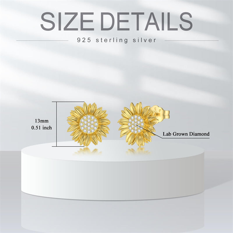 14K Yellow Gold Sunflower  Stud Earrings