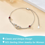 Sterling Silver Double Heart Birthstone Single Layer Anklet