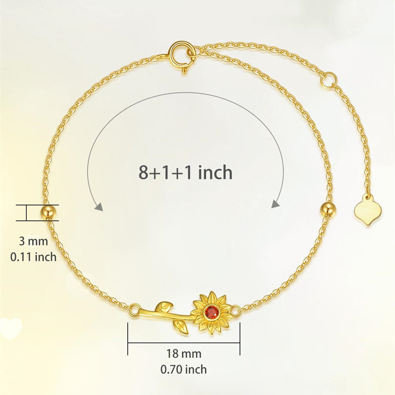 14K Gold 5A Cubic Zirconia Sunflower Single Layer Anklet