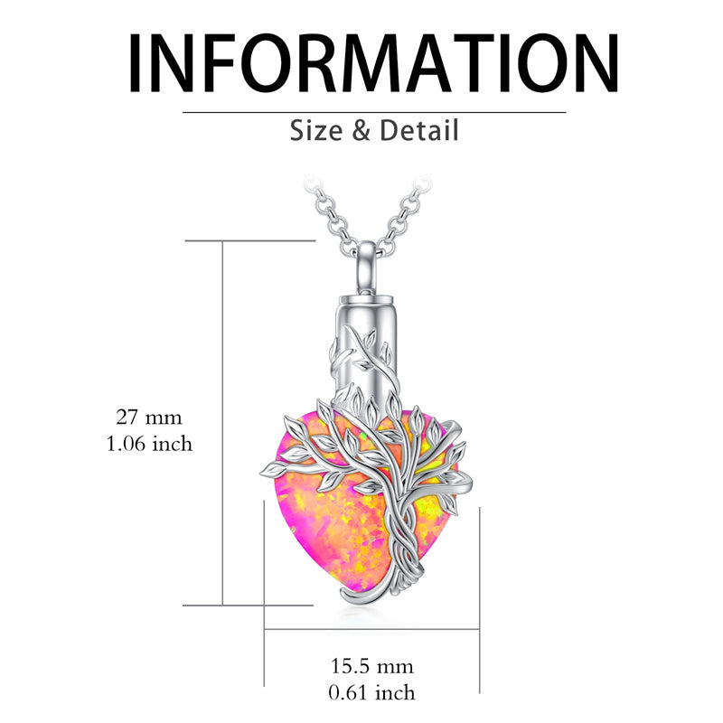 Sterling Silver Crystal Heart Tree of Life Urn Necklace for Ashes