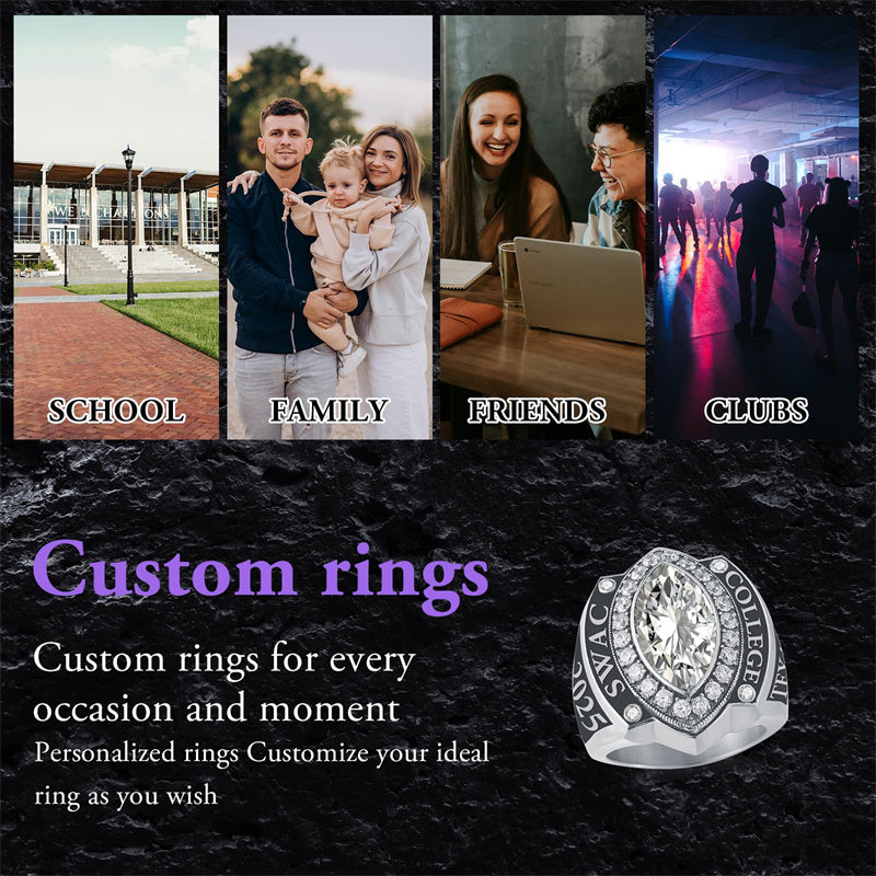 Sterling Silver Personalized  Birthstone Engraved Class Ring