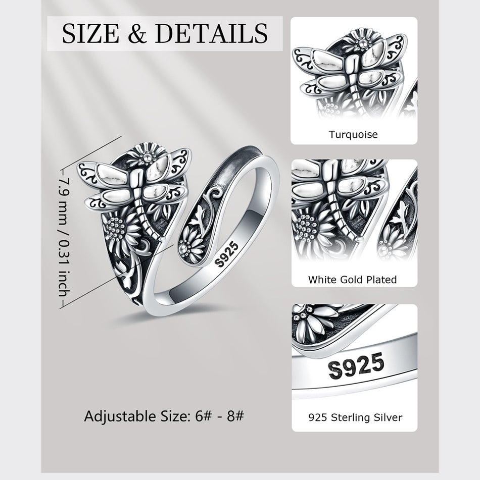 Sterling Silver Oxidized Dragonfly Butterfly Hummingbird Sea Turtle Anchor Cross Tree of Life Sunflower Spoon Ring