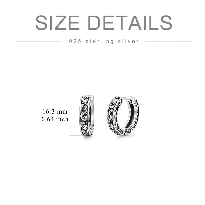 Sterling Silver Cross Sun Viking Wave Hoop Earrings for Men