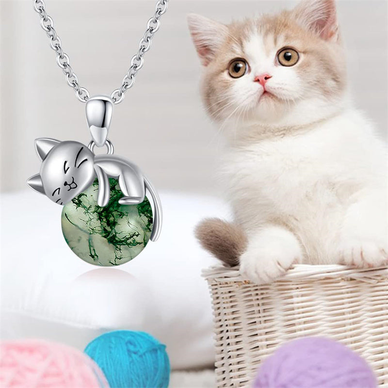 14K Gold Turquoise Larimar Labradorite Moss Agate Blue Sandstone  Cat Pendant Necklace