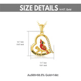 14K Gold Red Cardinal Bird Pendant Necklace Engraved With Always in My Heart