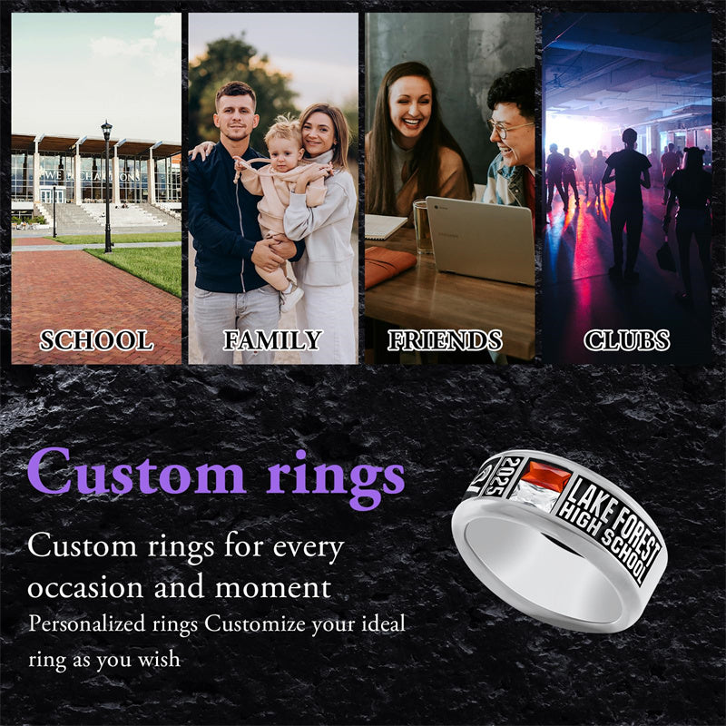 Sterling Silver Personalized High School College Class Ring Graduation Jewelry