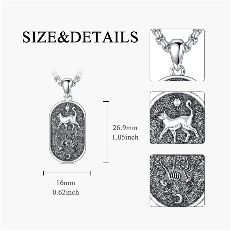 Sterling Silver Sun and Moon Skeleton Cat Dog Pendant Necklace