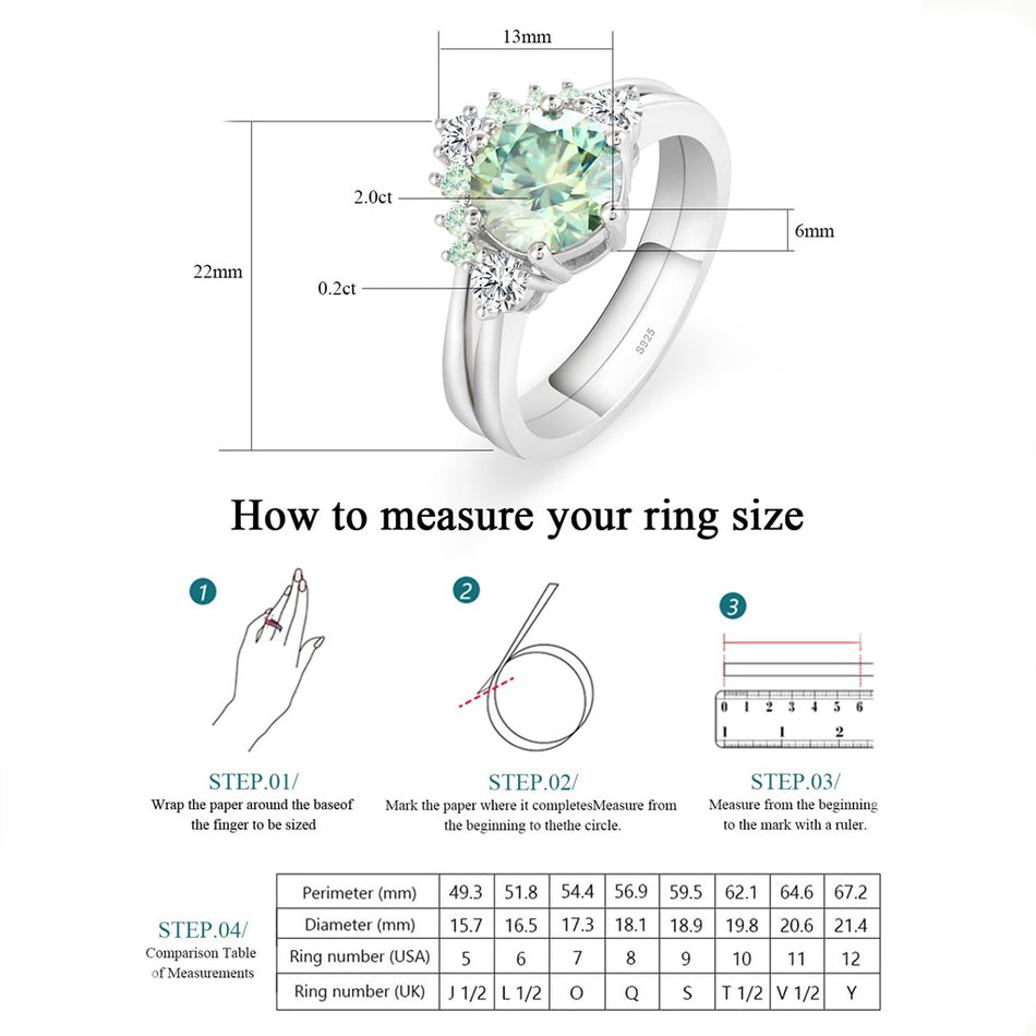 Sterling Silver Light Green Moissanite Engagement Rings Set for Women