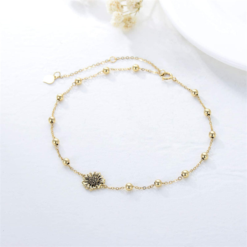 14K Gold Sunflower Single Layer Anklet