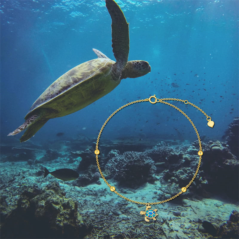 14K Gold Sea Turtle Single Layer Anklet