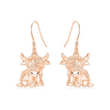 10K 14K 18K Gold Highland Cow Animal Earrings