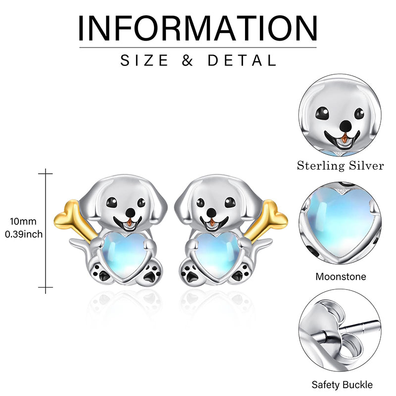 Sterling Silver Moonstone Axolotl Dog Cat Stud Earrings