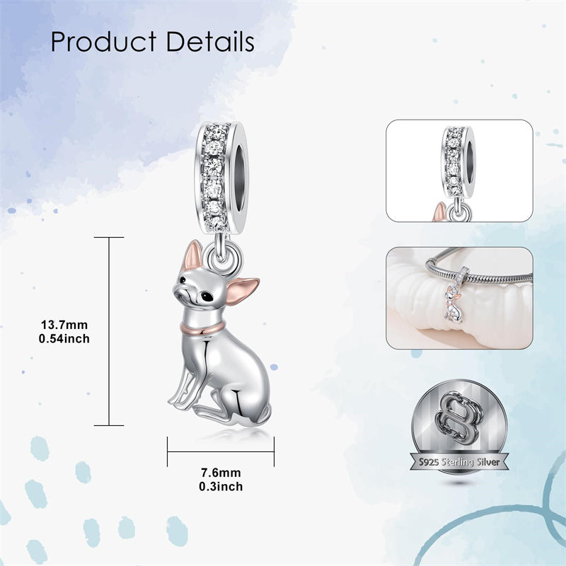Sterling Silver Cubic Zirconia Yorkshire Boston Terrier Chihuahua Dachshund  Bead Charms