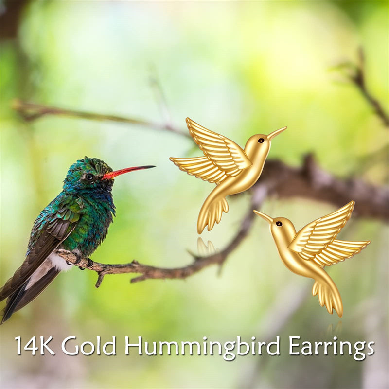 14k Gold Hummingbird Stud Earrings