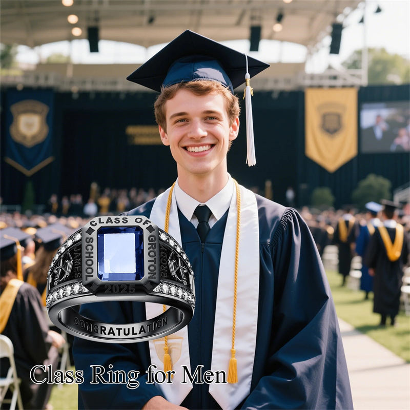 Sterling Silver 2025 Personalized Pattern High School College Class Ring Gift for Men