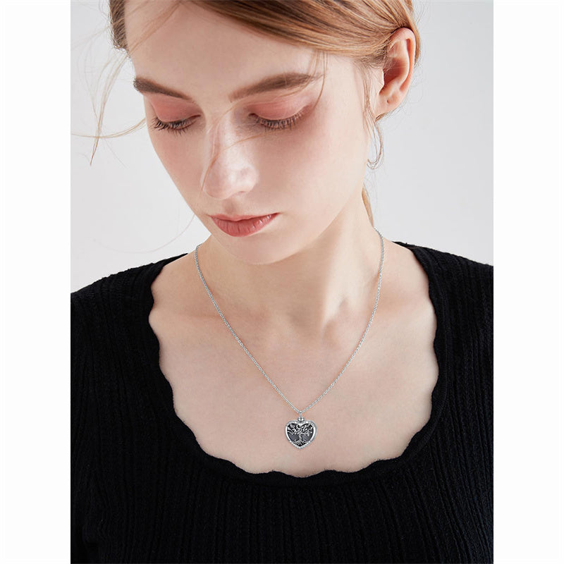 Sterling Silver Tree of Life Urn Necklaces Abalone Opal Shell Cremation Jewelry for Ashes