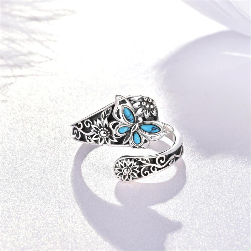 Sterling Silver Oxidized Dragonfly Butterfly Hummingbird Sea Turtle Anchor Cross Tree of Life Sunflower Spoon Ring