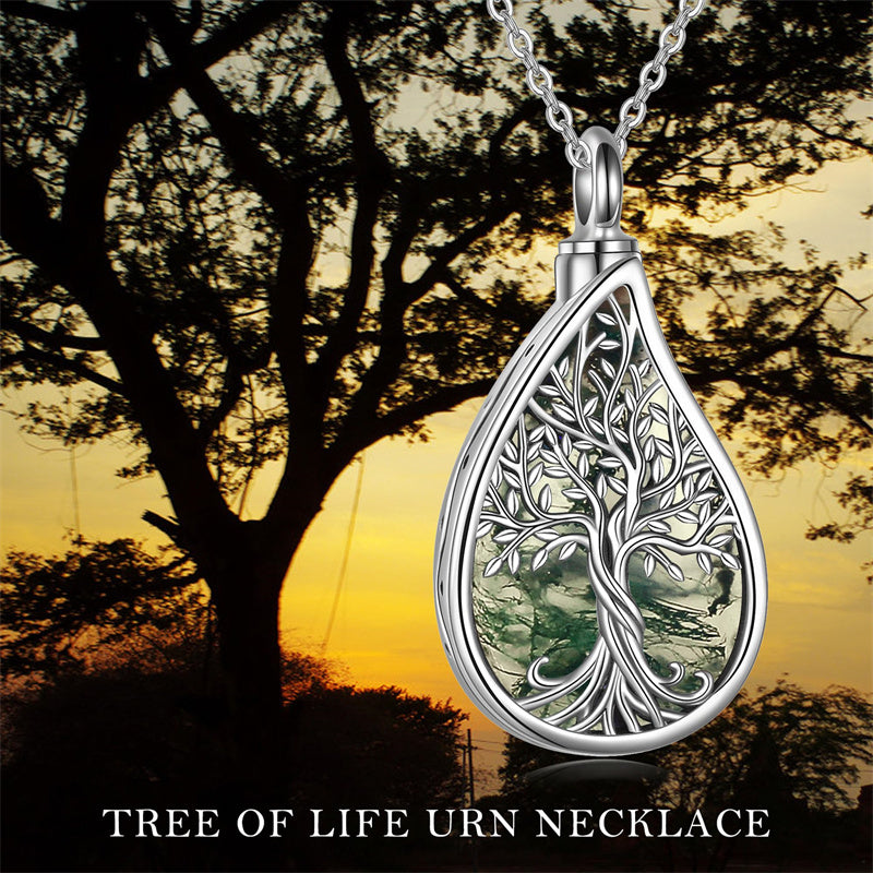 Sterling Silver Tree of Life Urn Necklaces Abalone Opal Shell Cremation Jewelry for Ashes
