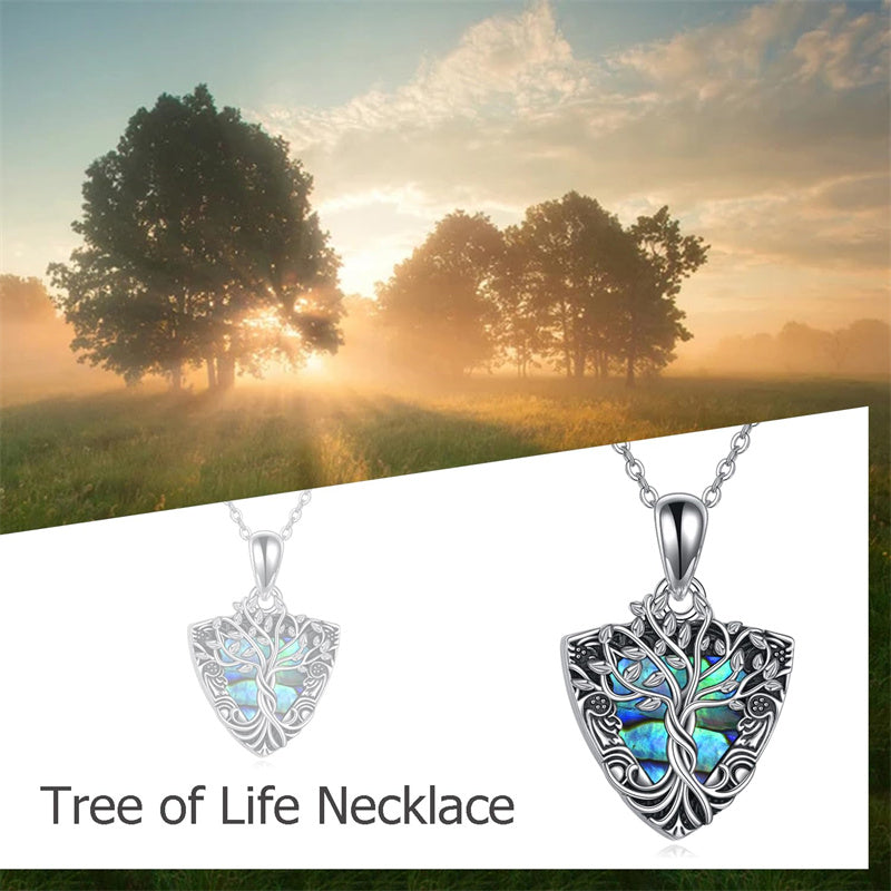 Sterling Silver Tree of Life Urn Necklaces Abalone Opal Shell Cremation Jewelry for Ashes