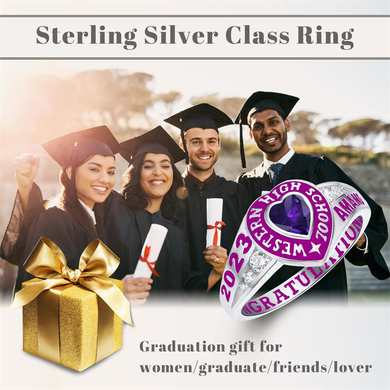 Sterling Silver Personalized Class Ring Graduation Ring for Women