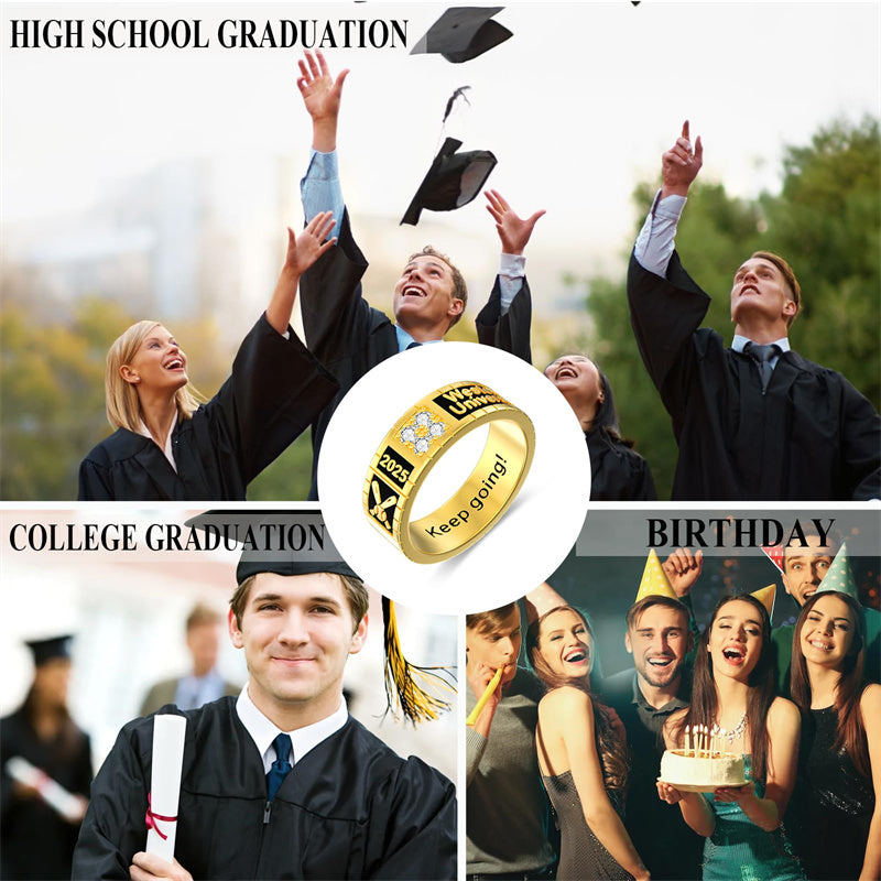 Sterling Silver Personalized Birthstone Engraved Pattern Class Band Ring For Men