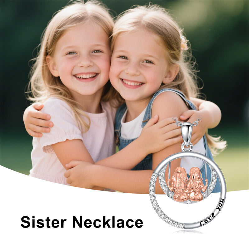 Sterling Silver Sister Pendant Necklace Engraved with Love You