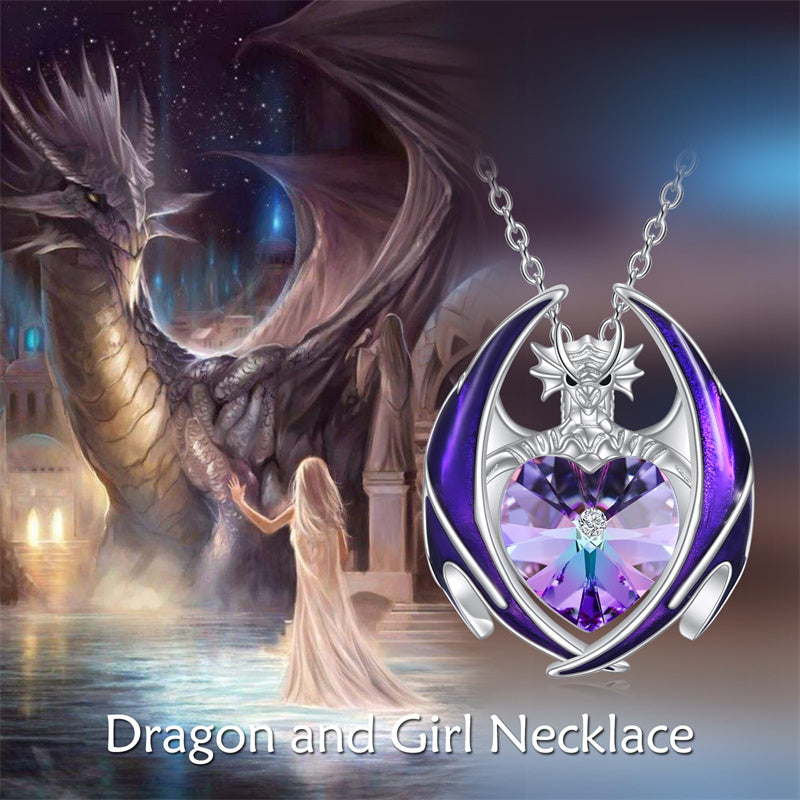 Sterling Silver Heart Shaped Crystal Birthstone Dragon Pendant Necklace