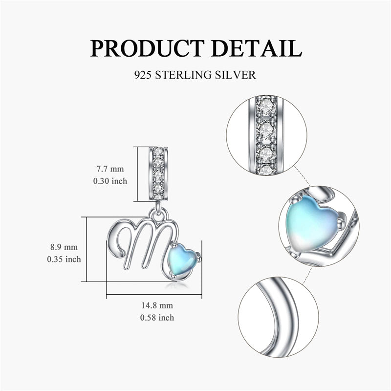 Sterling Silver Moonstone Initial Alphabet Charm Beads
