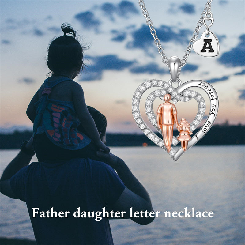 Sterling Silver Initial Father-Daughter Pendant Necklace Engraved with I Love You Forever