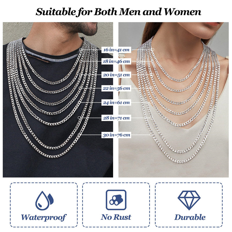 Sterling Silver Cross Pendant Necklace with 5mm Stainless Steel  Cuban Link Chain