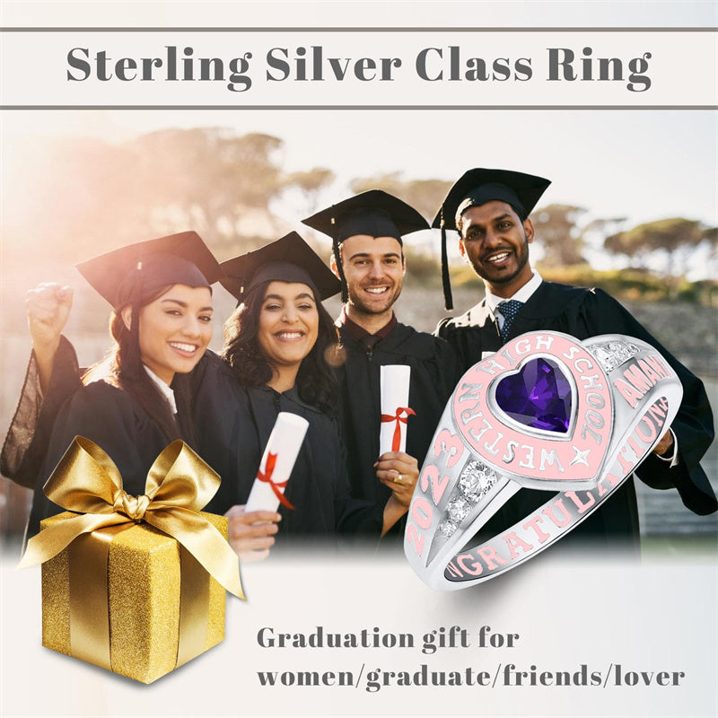 Sterling Silver Personalized Class Ring Graduation Ring for Women