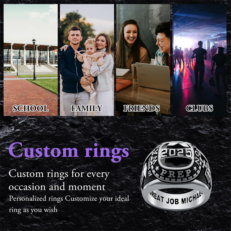 Sterling Silver Personalized  High School Colleg Class Ring