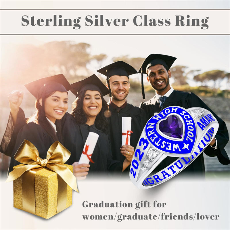 Sterling Silver Personalized Class Ring Graduation Ring for Women