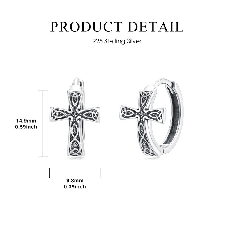Sterling Silver Celtic Cross Hoop Dangle Earrings