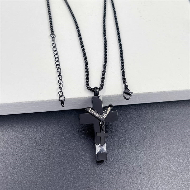Stainless Steel Birthstones Cross Urn Necklaces for Ashes