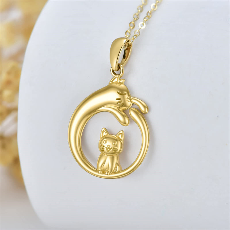 14K Yellow Gold Cat Pendant Necklace