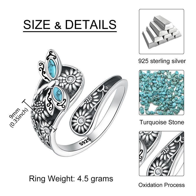 Sterling Silver Oxidized Dragonfly Butterfly Hummingbird Sea Turtle Anchor Cross Tree of Life Sunflower Spoon Ring