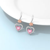 Sterling Silver Heart Cubic Zirconia Sunflower Rose Daisy Lily Lotus Hibiscus Dangle Earrings