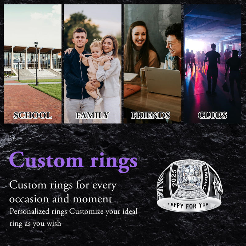 Sterling Silver Personalized  Birthstone Engraved Class Ring Graduation Jewelry