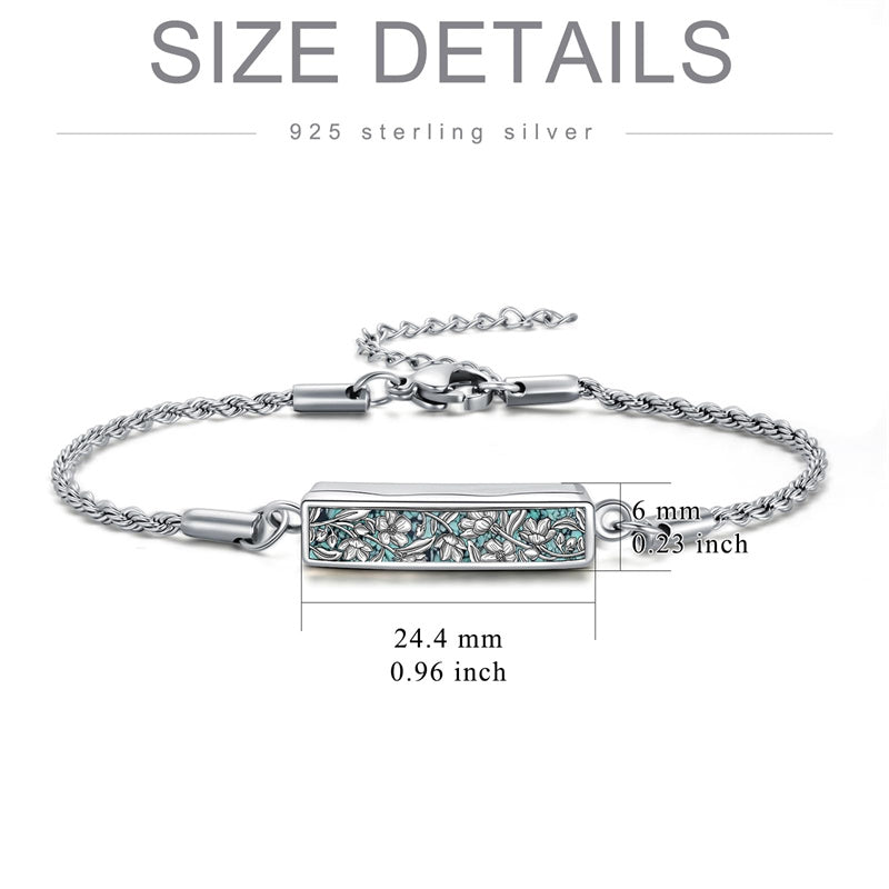 Sterling Silver Turquoise Hawthorn Flower Daisy Tree of Life Urn Bracelet for Ashes