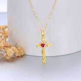 14K Gold Cubic Zirconia Cross Pendant Necklace